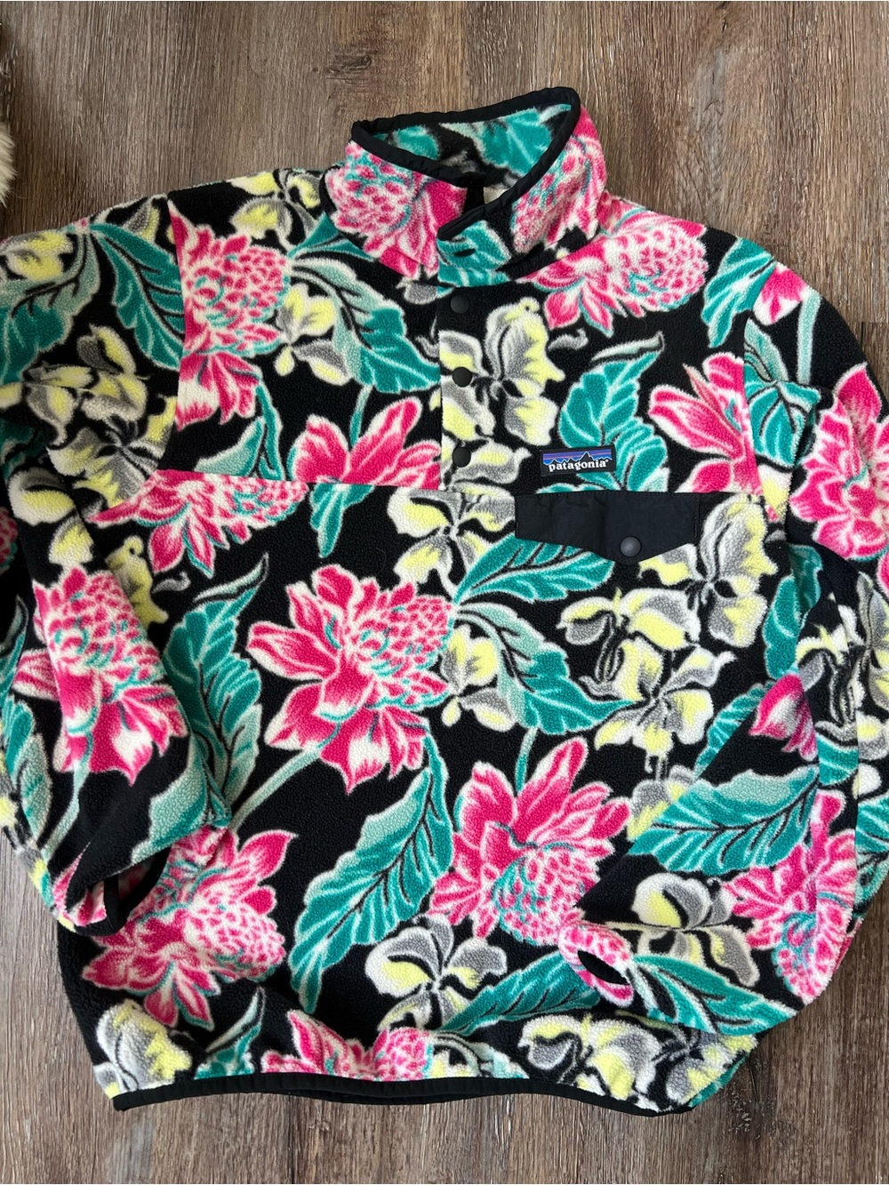 Rare Patagonia Synchilla Manoa Women's S Floral Fleece Snap Mock Neck Pullover